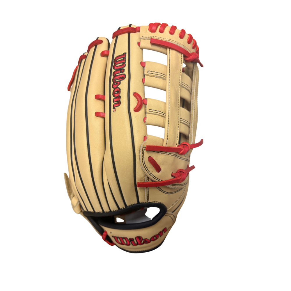 2026 Wilson A1000SP 13.5” Blonde/Red Slowpitch Fielding Glove - WBW104