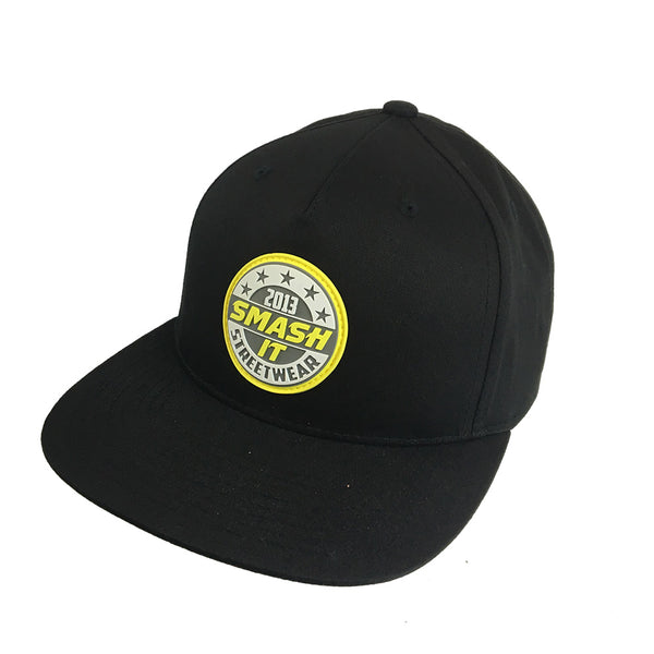 Smash It Streetwear Snapback All Black/Charcoal, White, & Yellow Rubber Patch