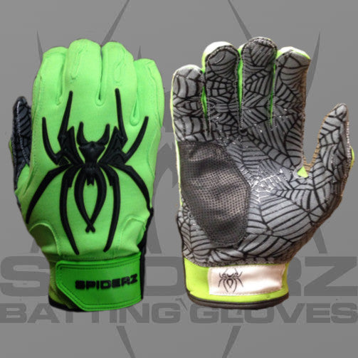 Spiderz HYBRID Batting Gloves (Safety Green/Black)