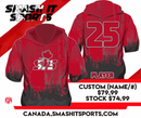 Smash it sports Canada RED 1/2 Sleeve Hoodie  NON CUSTOM -  HDY-SIS-HALF-RED-NON