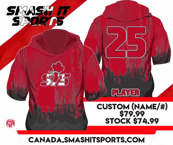 Smash it sports Canada RED 1/2 Sleeve Hoodie Custom Name/Number  -  HDY-SIS-HALF-RED-CUS