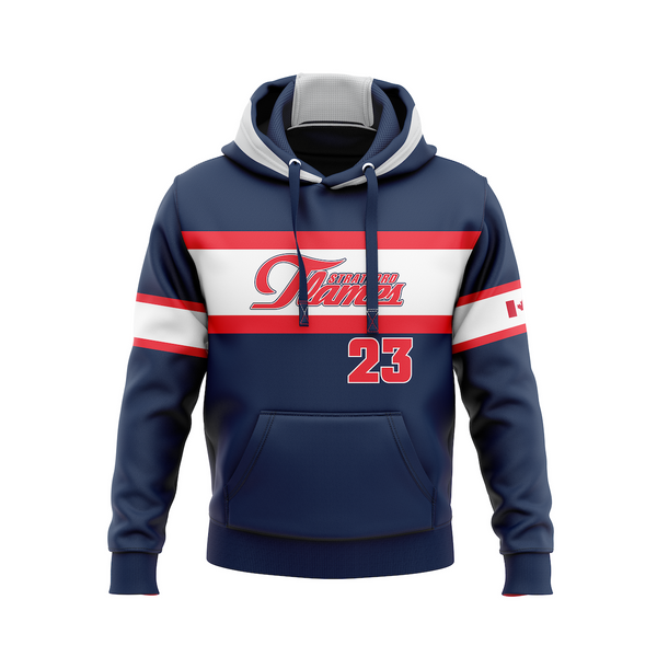 Stratford Flames Vintage Full Sublimation Customizable Navy/White Hoodie - BUY-IN-NAVY-FLAMES-HOODIE