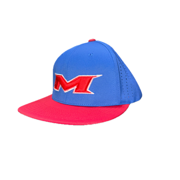 Miken 3D Puff Branded Pacific Royal/Red 474 Performance Flex Fit Hat - Miken-474-Royal/Red-White Outline/Red Puff