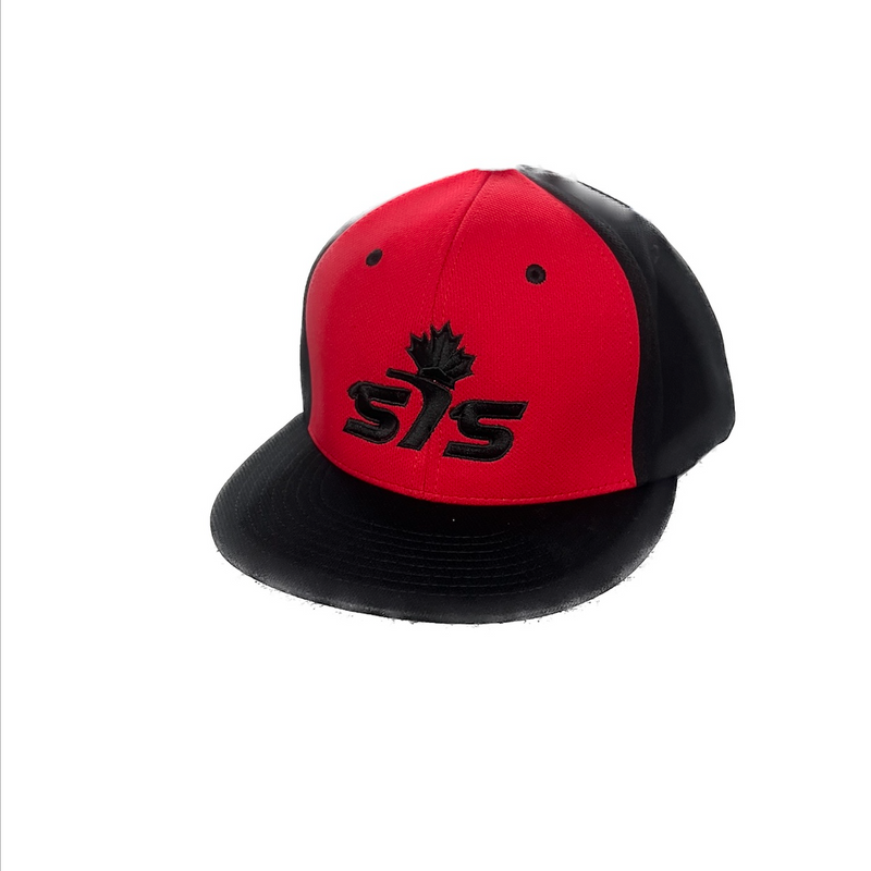 Pacific ES341 Smash it Sports Canada Fitted Flat Brim Hat  - ES341-PAC-BLK/BLK/RED-SISC-BLK