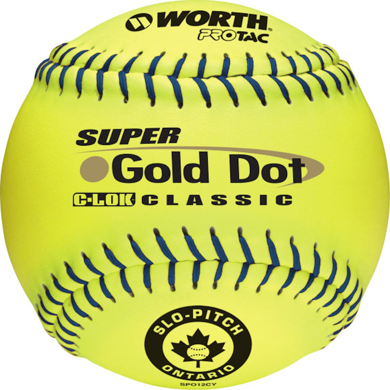 Worth 12" Neon Yellow Slo-Pitch Ontario Single Ball Classic Gold Dot Game Balls - SPO12CY