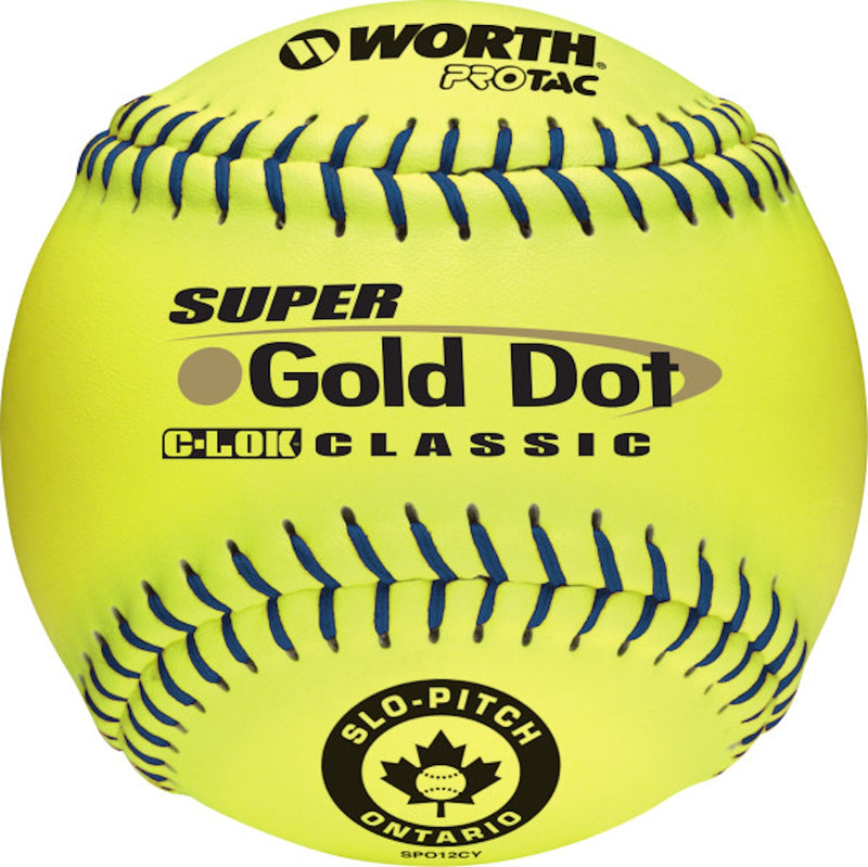 Worth 12" Neon Yellow Slo-Pitch Ontario Dozen Classic Gold Dot Game Balls - SPO12CY