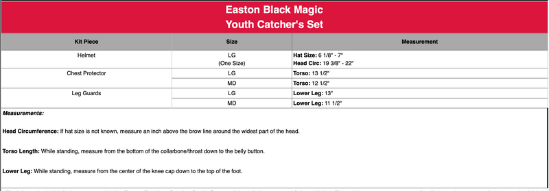 Easton Black Magic 3.0 Youth Catcher's Box Set - Various Colour and Sizes