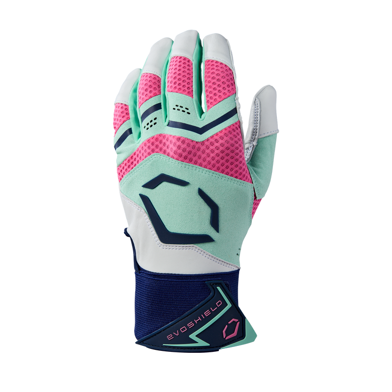 Evoshield Carbyne Exclusive Adult Batting Gloves With Strap - Navy/Seafoam/Pink