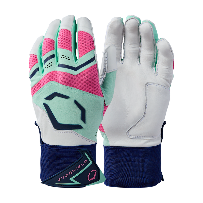 Evoshield Carbyne Exclusive Adult Batting Gloves With Strap - Navy/Seafoam/Pink