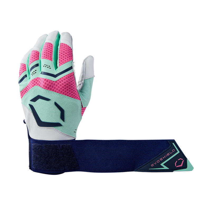 Evoshield Carbyne Exclusive Adult Batting Gloves With Strap - Navy/Seafoam/Pink