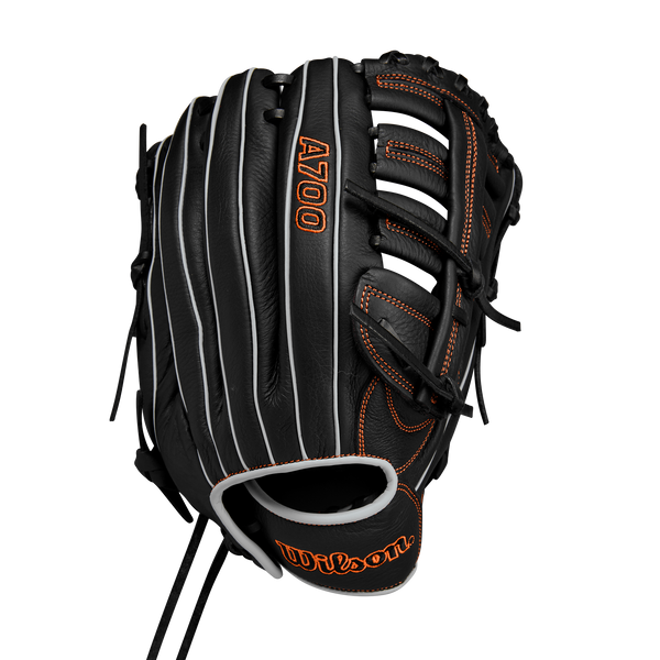 Wilson A700 12.5" Baseball Fielding Glove Black/Orange/Silver - WBW101430125 / WBW101431125