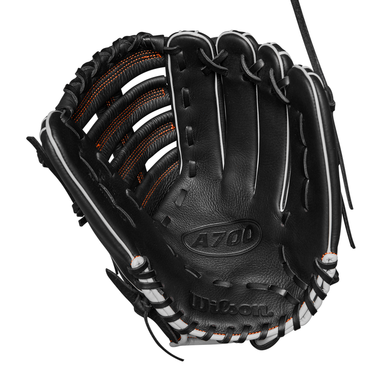 Wilson A700 12.5" Baseball Fielding Glove Black/Orange/Silver - WBW101430125 / WBW101431125