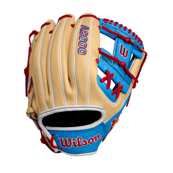 2024 A2000 1975 Blonde/Tropical Blue/Red 11.75" Infield Baseball Glove - WBW1022681175