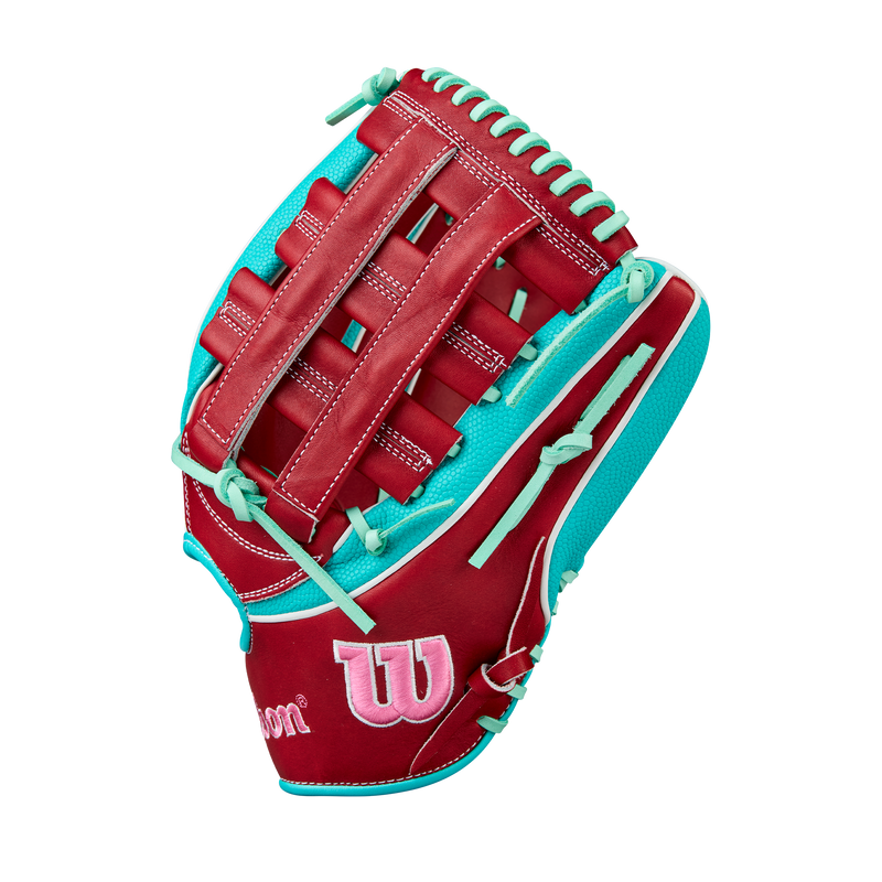 2026 Wilson A2K 12.5" MY7SS Teal/Seafoam/Red Fielding Glove - WBW103474125 / WBW103475125