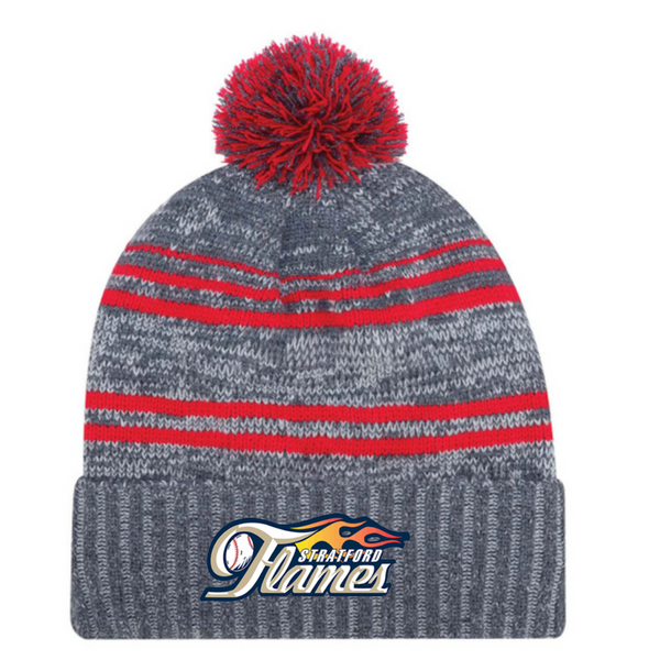 Stratford Flames Branded Acrylic/Poly Fleece POMPOM Winter Hat - Winter-Hat-Flames-AJM-9G087M-CH/RD