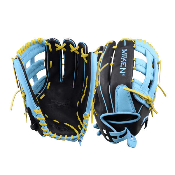 Miken Pro Limited Edition 13" Softball Glove - Black/Optic Yellow/Carolina Blue
