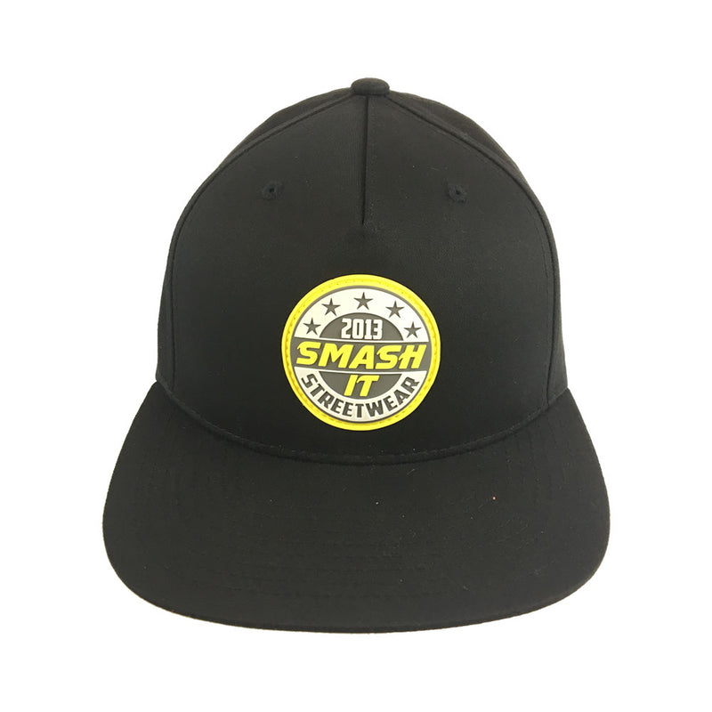 Smash It Streetwear Snapback All Black/Charcoal, White, & Yellow Rubber Patch