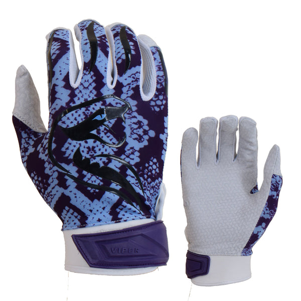 Viper Lite Premium Batting Gloves Leather Palm - Viper Skin Edition - Carolina/Purple/White